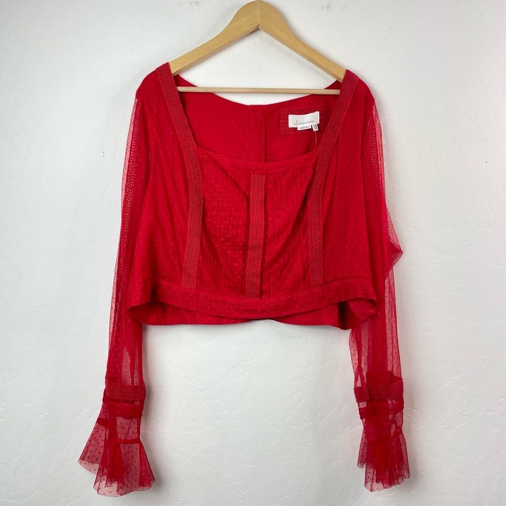 NWT Anthropologie Plus A+nthropologie Dotted Tulle Crop Long Sleeve Top Size 24W - Picture 2 of 16